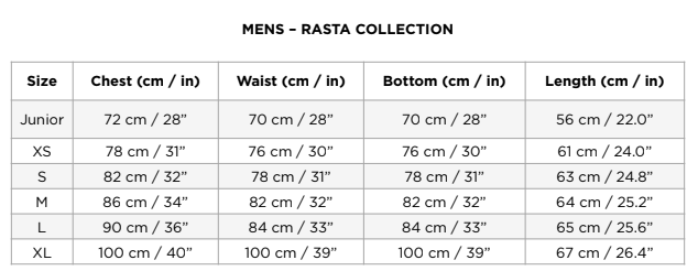 Men's Rasta Collection Size Chart